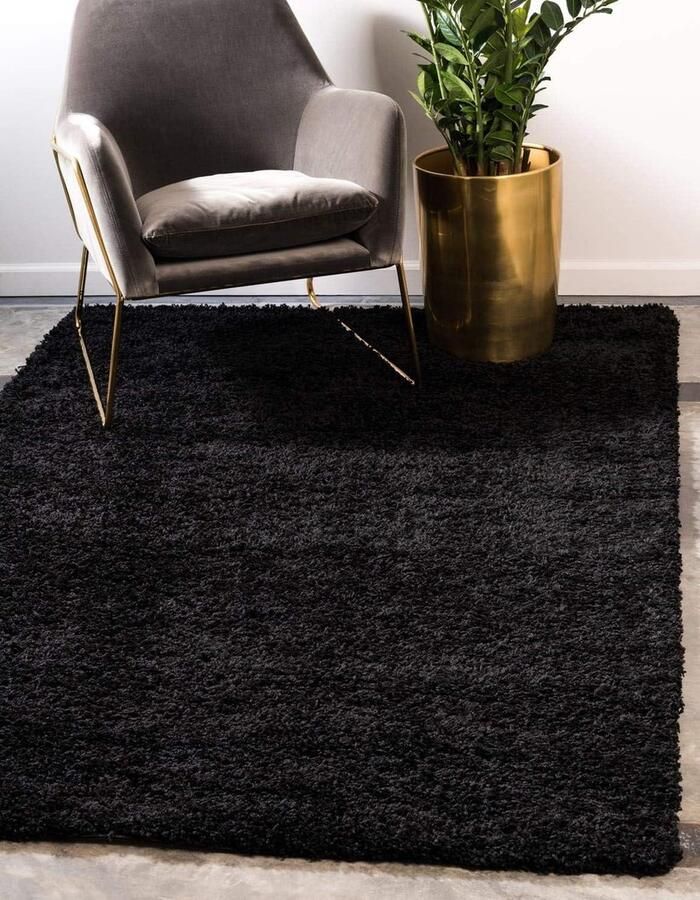 Solid Shag Collection Modern Pluche Tapijt Lush & Zacht Rechthoekig Jet Black 4' 0 x 6' 0