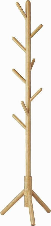 Solid Wood Coat Rack Clothes Stand with 8 Hooks Free Standing in Tree Shape for Jackets Hats Bags Entrance Hallway (Wood Colour)