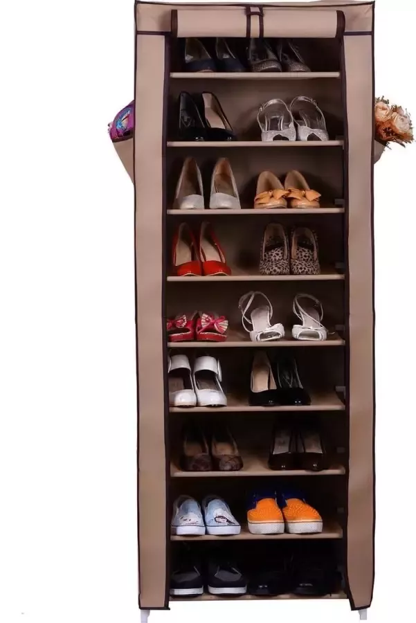 SONGMICS 10-laags stofdicht schoenenrek voor ca. 27 paar schoenen Schoenenkast planken 160 x 58 x 28 cm lichtbruin RXJ10K