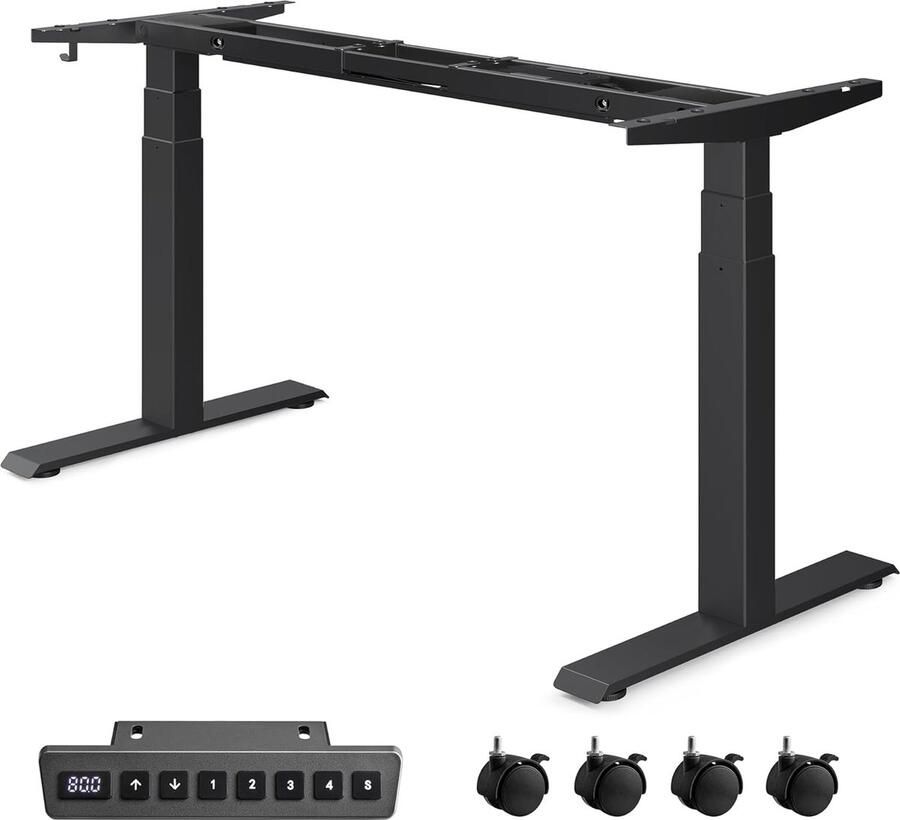 SONGMICS Elektrisch verstelbaar bureau in hoogte verstelbaar zonder blad voorzien van haakjes traploos verstelbaar geheugenfunctie staal zwart
