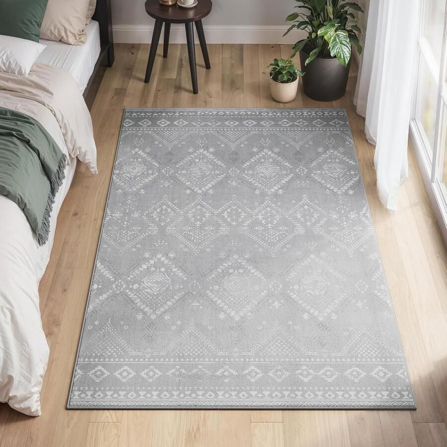 SONGMICS HOME Vloerkleed 120 x 170 cm vloerkleed voor slaapkamer vloerkleed voor woonkamer antislip tapijt woondecoratie voor woonkamer machinewasbaar boho-stijl lichtgrijs