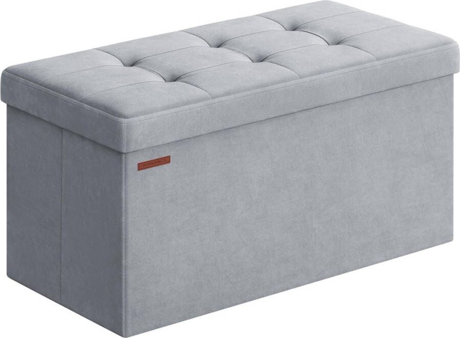 SONGMICS Opbergbank fluwelen voetbank met deksel met 2 opbergdozen 38 x 76 x 38 cm 300 kg draagvermogen voor hal woonkamer slaapkamer duifgrijs
