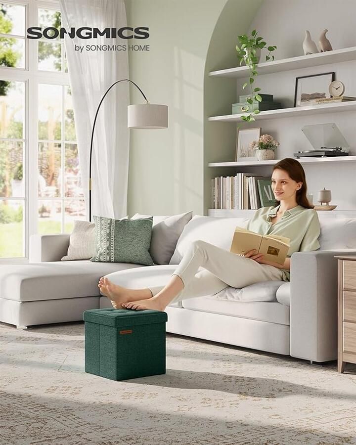 Songmics Opvouwbare kruk met opbergruimte poef hocker 30 x 30 cm vintage groen