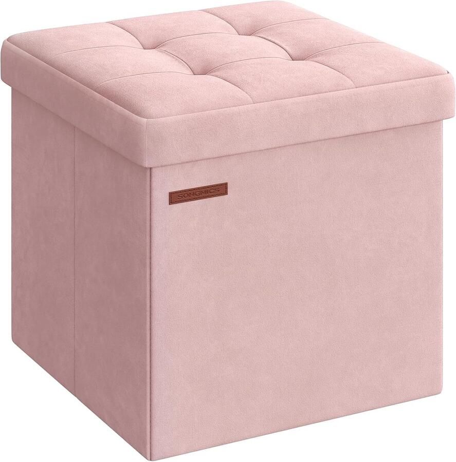 Songmics Opvouwbare kruk met opbergruimte poef hocker 38x38 cm oud roze