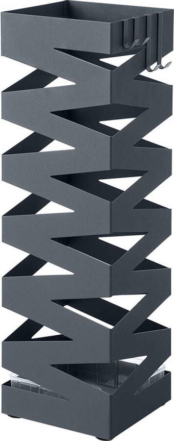 SONGMICS parapluhouder metaal parapluhouder vierkant 4 haken en een afneembare wateropvangbak 15 5 x 15 5 x 49 cm antraciet
