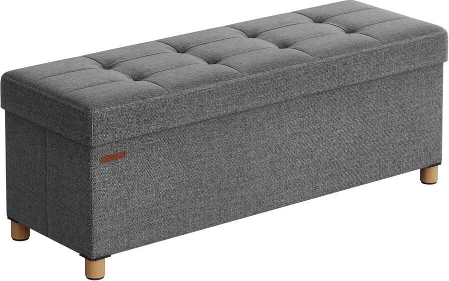 Songmics Poef opbergbox kruk met voetensteun opvouwbaar bank met opbergruimte 38 x 110 x 40 cm voor woonkamer slaapkamer donkergrijs