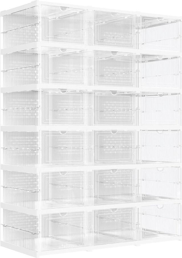 SONGMICS Schoenenkast set van 3 met 18 schoenendozen geïntegreerde schoenenorganizer opvouwbaar draagbaar voor schoenen tot montage in 1 minuut transparant wolkenwit