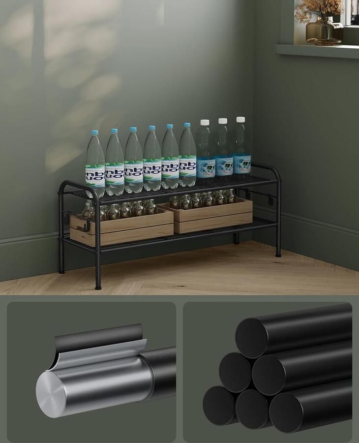 SONGMICS schoenenrek gelaagde schoenenorganizer metaal met 4 zijhaken biedt plaats aan 10 paar in hoogte verstelbaar voor entree hal kast eenvoudige montage inktzwart