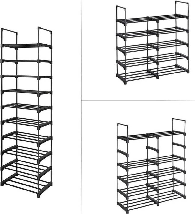 CaliCosy SONGMICS schoenenrek met 10 planken groot metalen schoenenrek doe-het-zelf standplank ruimtebesparend multifunctioneel woonkamer slaapkamer keuken 45 x 30 x 174 cm zwart