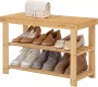 SONGMICS Schoenenrek schoenenkast met zitbank bamboe schoenenbank met 3 planken 70 x 28 x 45 cm ideaal voor hal badkamer woonkamer hal LBS04N - Thumbnail 1