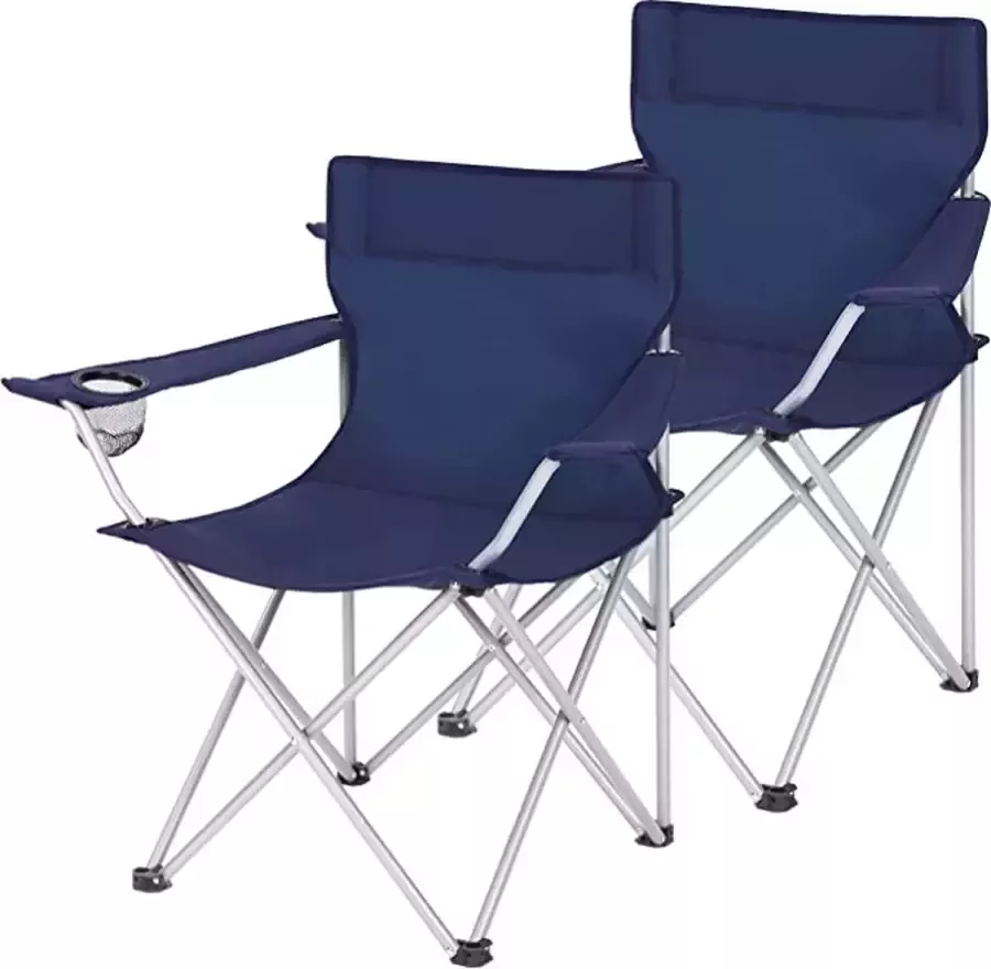 SONGMICS Set van 2 opklapbare campingstoelen buitenstoelen met armleuningen en bekerhouders stabiele structuur