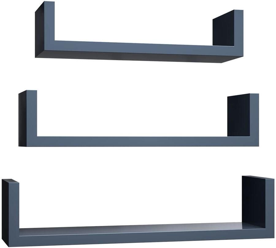 SONGMICS Wandplank set van 3 zwevende planken 30 35 40 cm wandplank draagvermogen tot 10 kg voor woonkamer thuiskantoor badkamer keuken hoogglans grijs LWS040G02