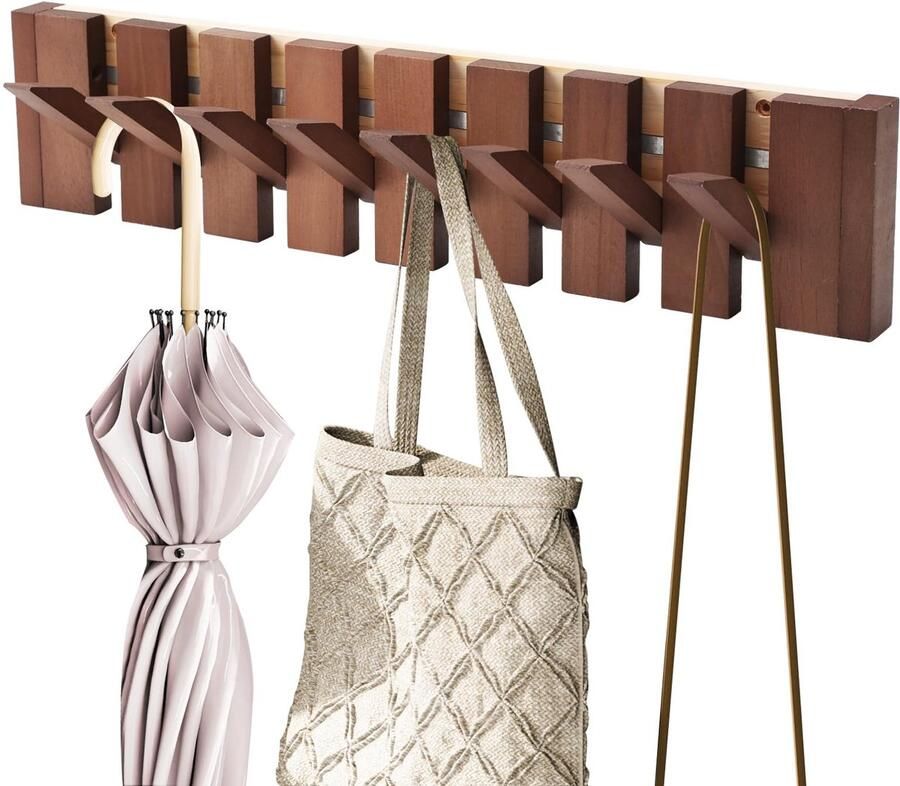 Sonhomay Wandkapstok van natuurlijk hout pianohaak opvouwbaar wandhaak 8 haken voor jassen sleutels tassen kleding hal badkamer slaapkamer keuken 55 9 x 12 7