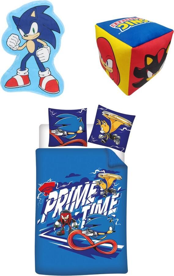 Sonic Bed Set; Dekbedovertrek + Gevormd Kussen + Kubus Kussen