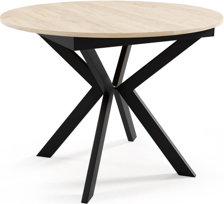 Sonoma Ronde Uitschuifbare Eettafel Ø100-138 cm – Houten Look – Industrieel & Scandinavisch Design – Metalen Frame – Kleine Eettafel 4 Personen – Uitschuifbaar – Eetkamertafel Rond