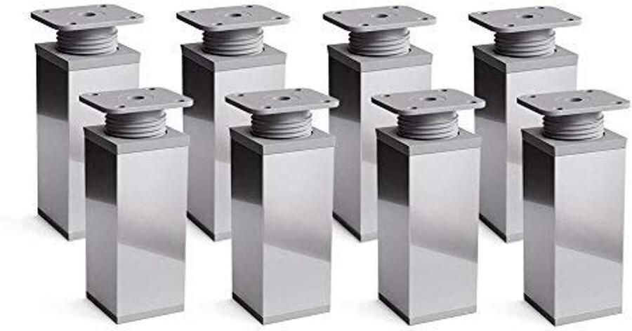 Sossai design meubelpoten chroom set van 8 kunststof en aluminium