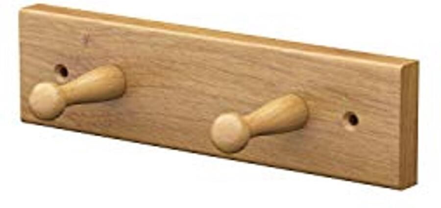 Sossai wandkapstok van hout Natuurlijke uitstraling hoogwaardig eikenhout HG1 satijn mat gelakt Hakenrek met 2 kapstokhaken Breedte: 21 cm