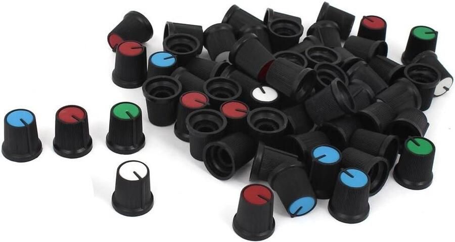 Sourcing van 60 stuks 6mm gekartelde as potentiometer roterende knoppen 15mmx15mm Set van 60 knoppen voor aspotentiometers