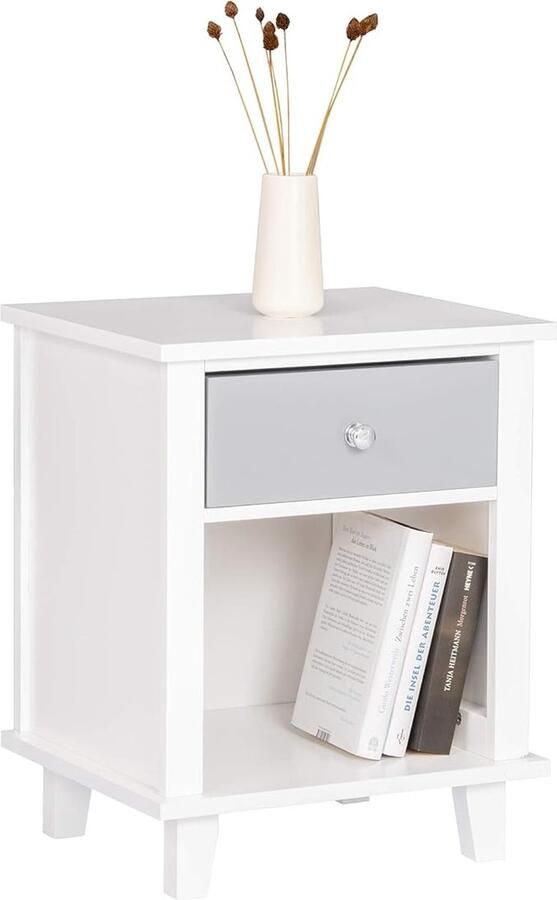 Spaanplaat nachtkastje Salontafel met Lade en Open Compartiment Wit 40x34x50cm