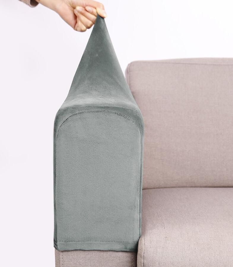 Set van 2 Spandex armleuninghoezen Antislip bank armhoezen Dikke fluwelen fauteuilhoezen Verwijderbare fauteuilhoezen voor banken Fauteuils Kantoor - Foto 2