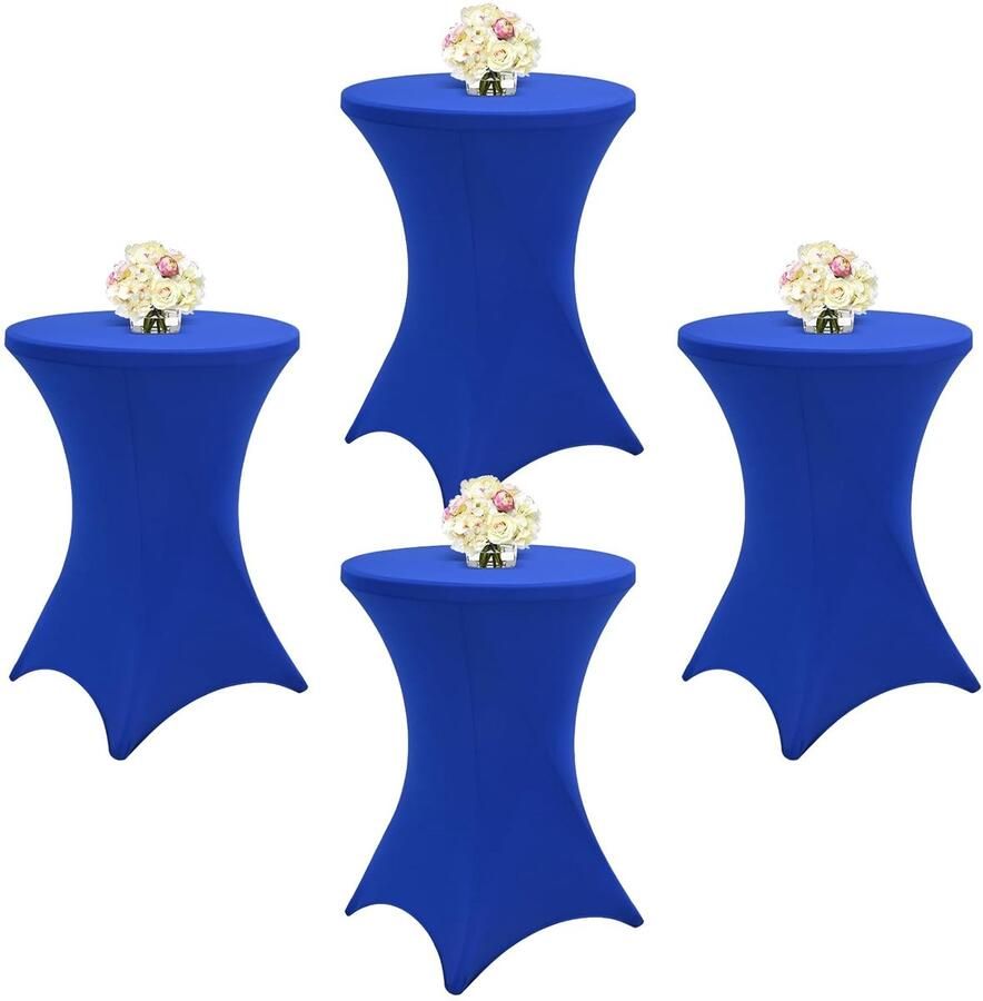 Spandex stretch cocktailtafelkleedset 4 stuks koningsblauw 85% polyester