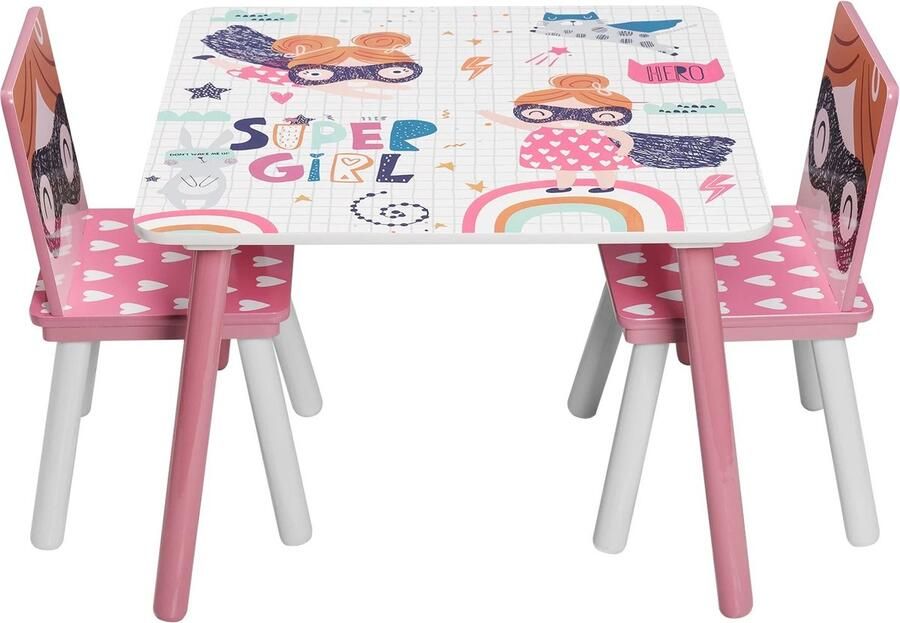 SPARK JOY Kindertafel met 2 stoeltjes Speeltafel voor Kinderen Ideaal als Tekentafel 60x60x44cm