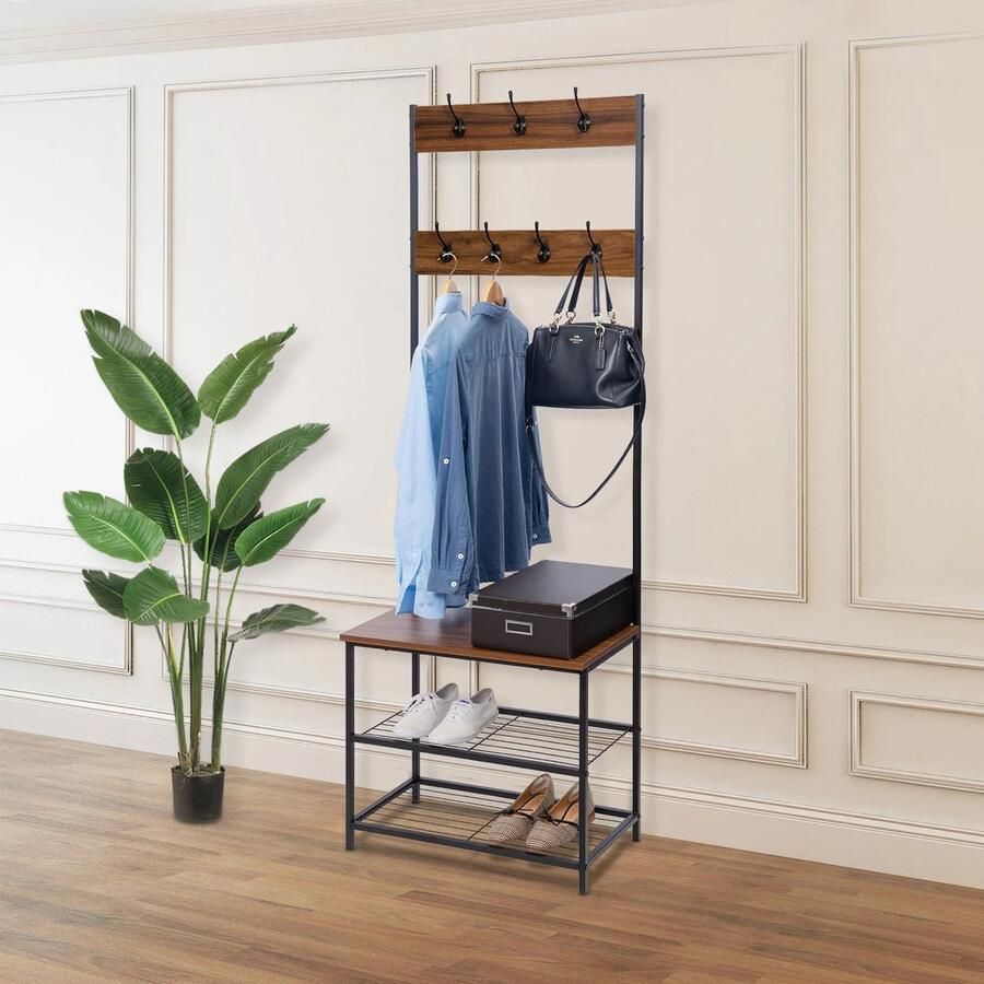 SPARK JOY Staande Kapstok met Schoenenrek Industrieel Design 60x30x170 cm