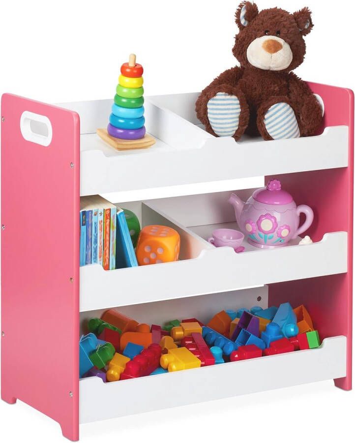 Speelgoedkast 5 vakken speelgoedrek met handgrepen HxBxD: 60 x 63 x 30 cm laag kinderrek MDF wit-roze
