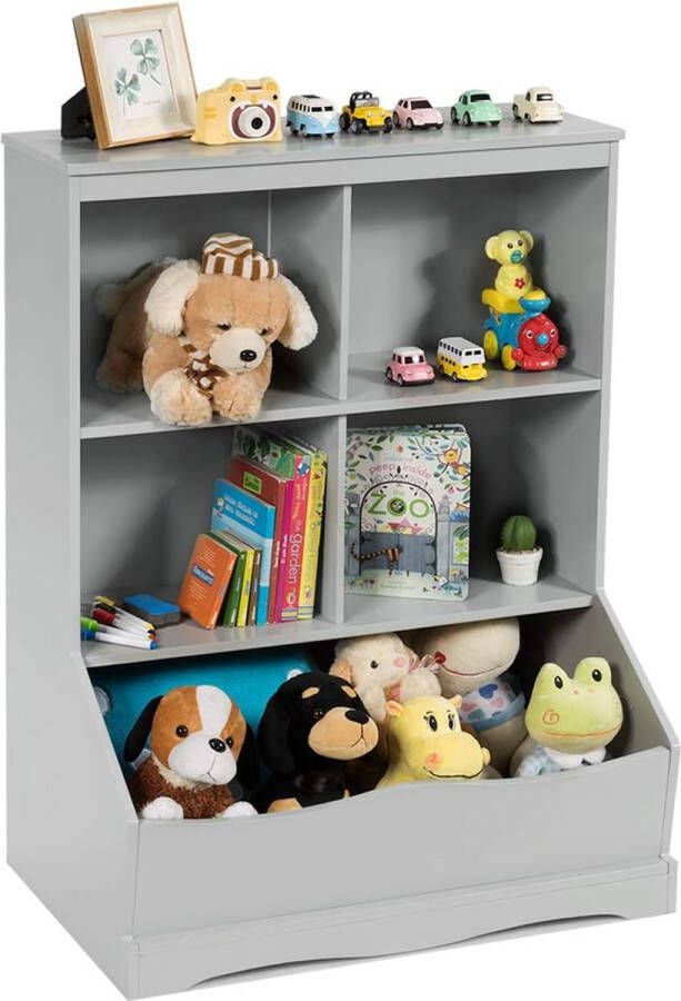 Speelgoedkast met 3 etages opbergkast met open vakken & doos boekenkast opbergbox voor speelgoedopslag kinderkamer (grijs)