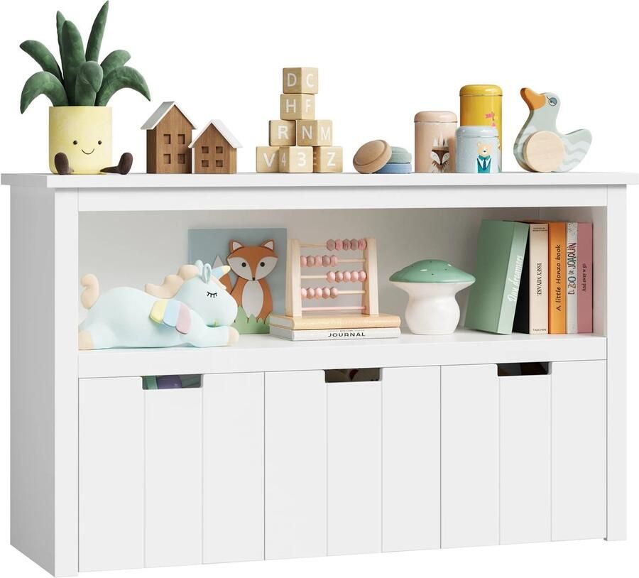 Speelgoedkast voor kinderen commode met 3 laden speelgoedorganizer voor kinderkamer en woonkamer houten opbergkast (wit 102 x 33 x 62 cm)