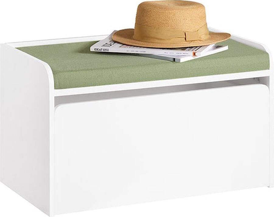 Rootz Living Rootz Speelgoedkist met Zitkussen Bank Opbergdoos voor Kinderen Verplaatsbaar met Wielen Draagvermogen 100kg Groen Wit 60cm x 35cm x 34cm