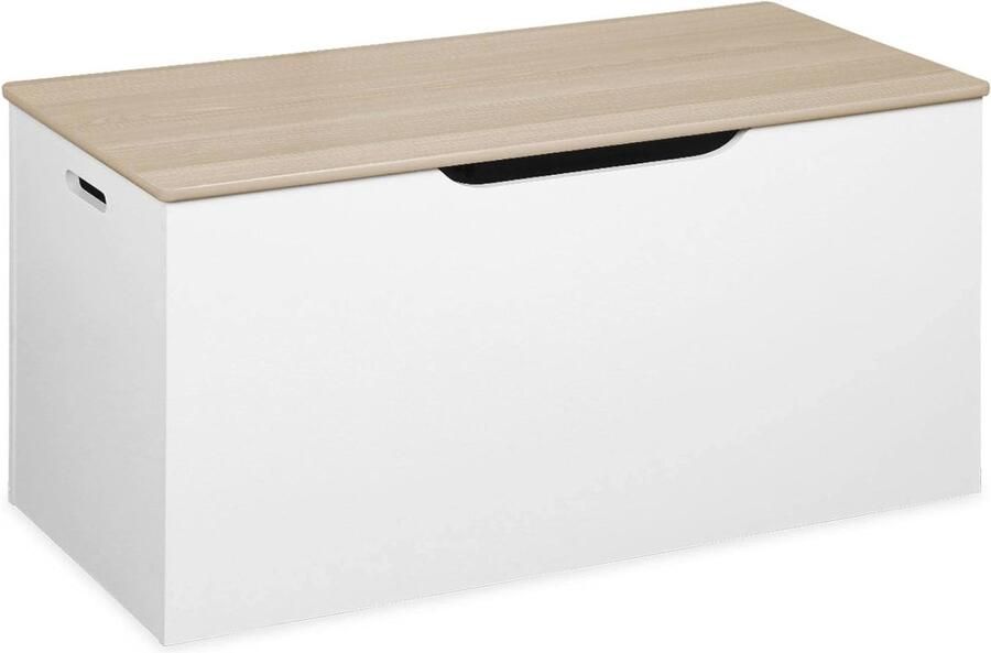Speelgoedkist van massief grenenhout 80 x 40 cm met inklapbaar deksel en zijhandgrepen