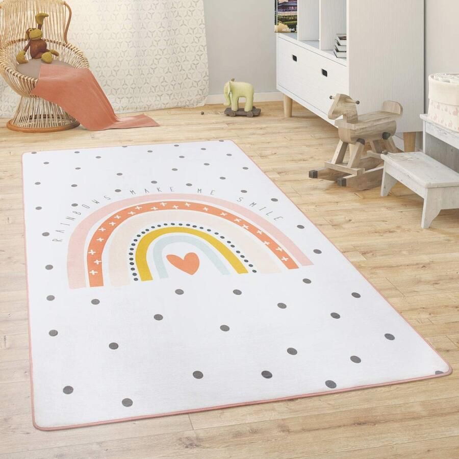 Speelkleed voor Kinderen met Dieren en Regenboog Motieven 120x160 cm Crème Kleur