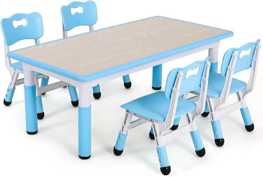 Speeltafel Activiteiten Tafel Stoelen Tafel Kinder Speeltafel en Stoelenset Verstelbare met 4 Stoelen – Blauw – Voor Peuters en Kleuters