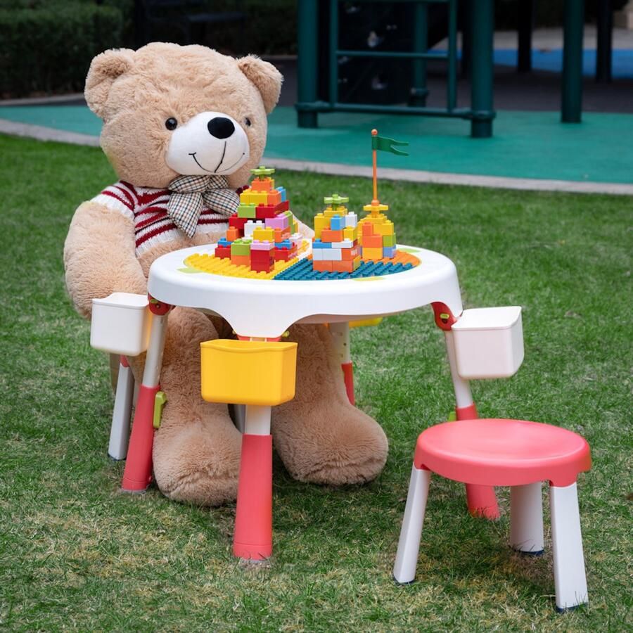 Decopatent Speeltafel met bouwplaat (geschikt voor Duplo blokken) en vlakke kant. Fijne kindertafel met 2 stoelen Bouwtafel - Foto 2