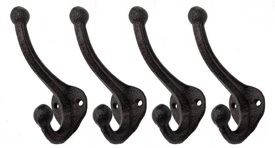 Spetebo gietijzeren dubbele wandhaken antieke look 11 cm set van 4 nostalgische kapstokhaken groot decoratieve wandhaken donkerbruin vintage landhuis dubbele haken