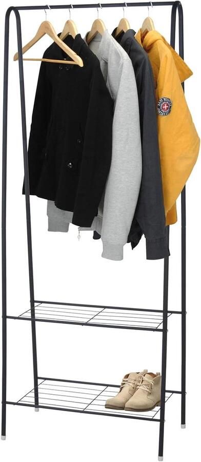Spetebo Metalen kledingrek zwart met 2 planken 152 x 61 cm staande garderobe met kledingstang kledingrek kapstok met kledingstang vrijstaand - Foto 2