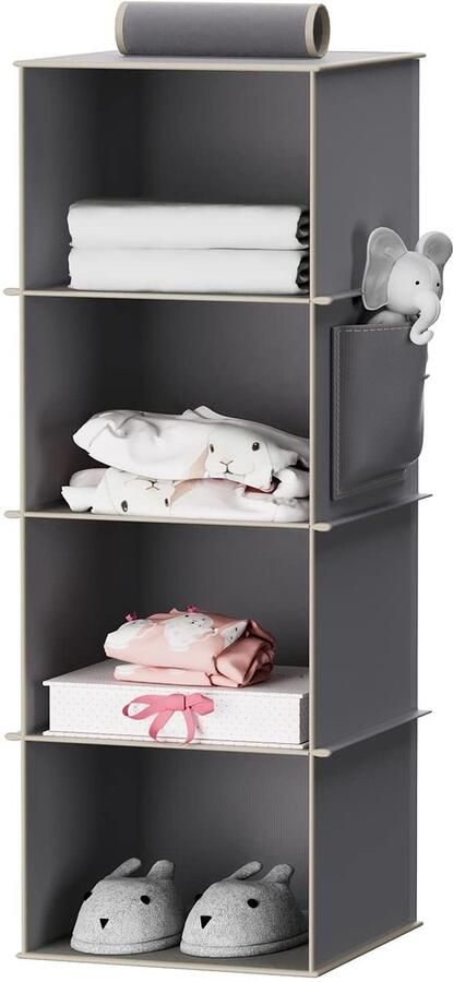 Dailygoody Hangrek Kledingkast Stabiele Hangorganizer Bamboestokken en MDF-platen Versterkt Grijs Multifunctionele Opslag Voor Kleding en - Foto 2