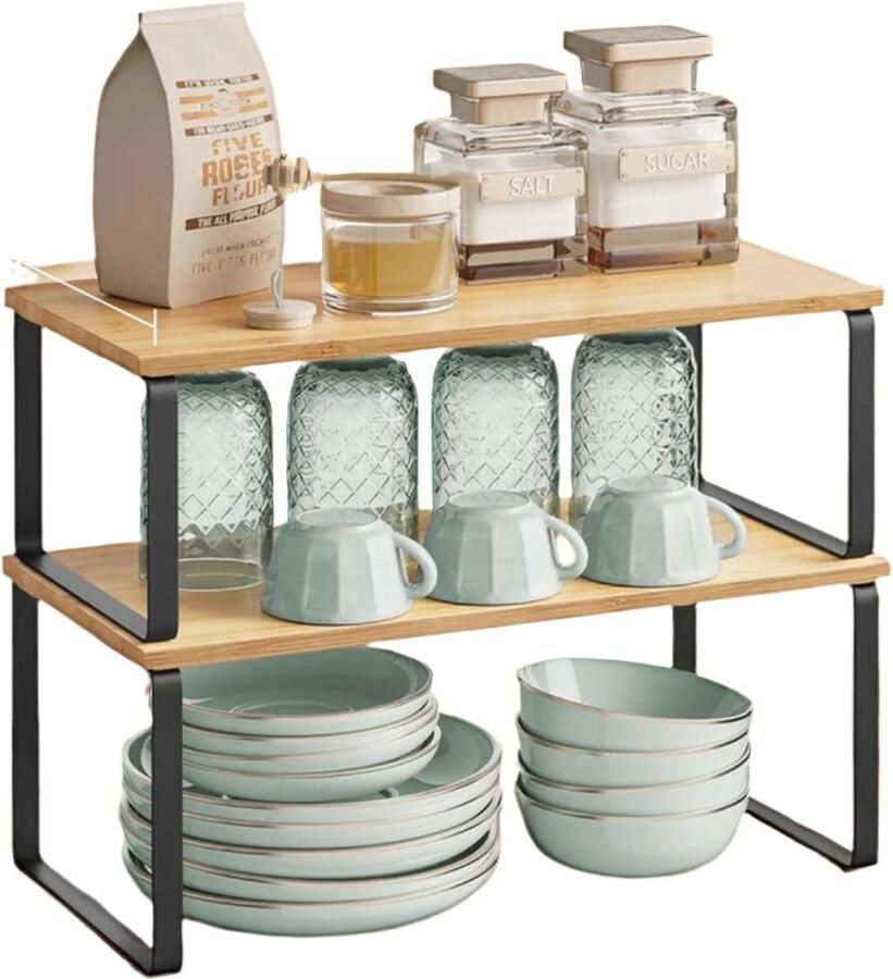 Spice Plank 2 -Set keukenorganisator keukenplank metaal en hout max 15 kg statische veerkracht 19 5x39.7x15.8cm & 18.5x39.7x13.7cm