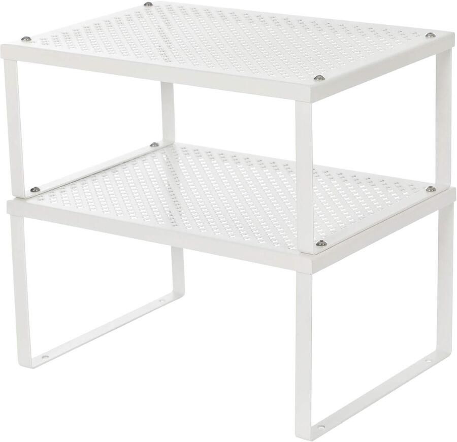 Spice Rack Set of 2 Kitchen Shelf Organiser Spice Holder Expandable Stackable Small Shelf White Metal