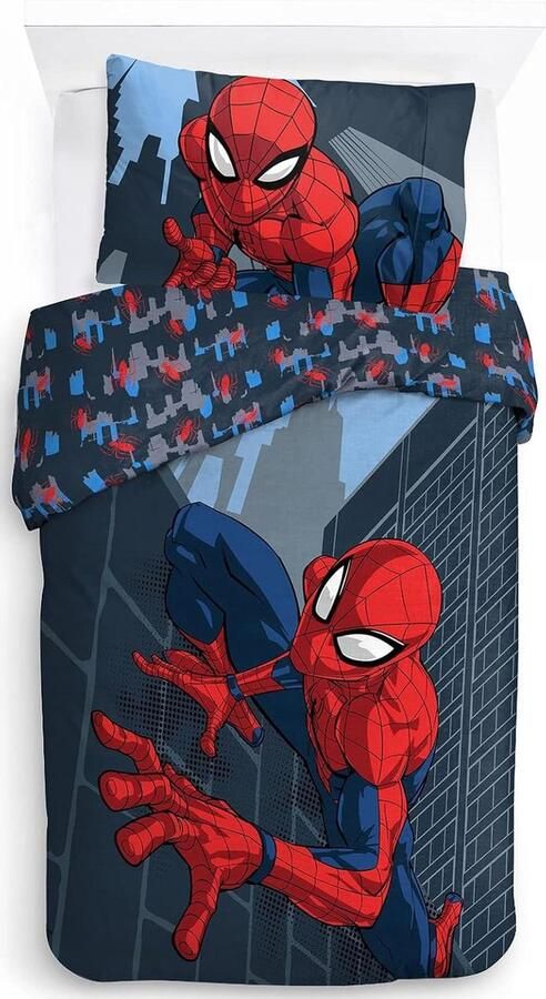 Spiderman City Streets eenpersoonsbed kinderbeddengoedset dekbedovertrek 135x200 cm kussensloop 50x70 cm 100% katoen dekbedovertrek 160x200