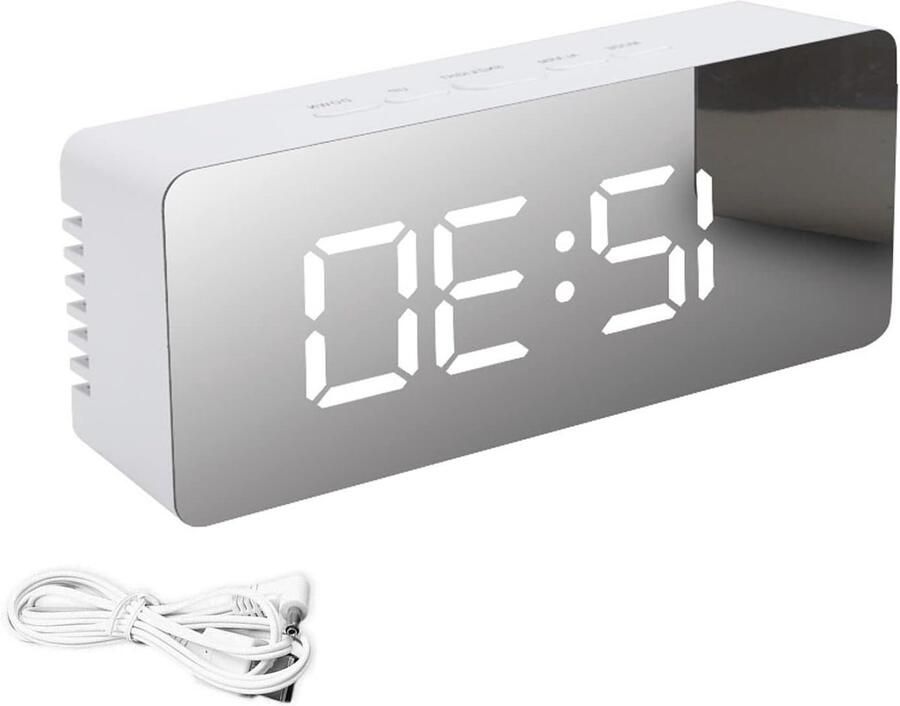 Spiegel Bureau Klok met Snooze Functie en Temperatuur Display Digitale Wekker voor Slaapkamer en Woondecoratie in Wit - Foto 2