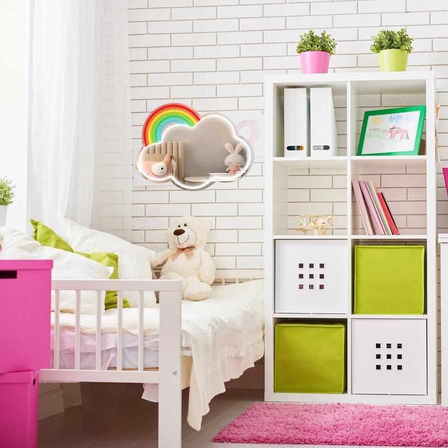 Spiegel Led Lamp – Wolk Regenboog – 35 x 45CM Dimbaar – USB A Verlichting – Incl. Ophangmateriaal Wandspiegel