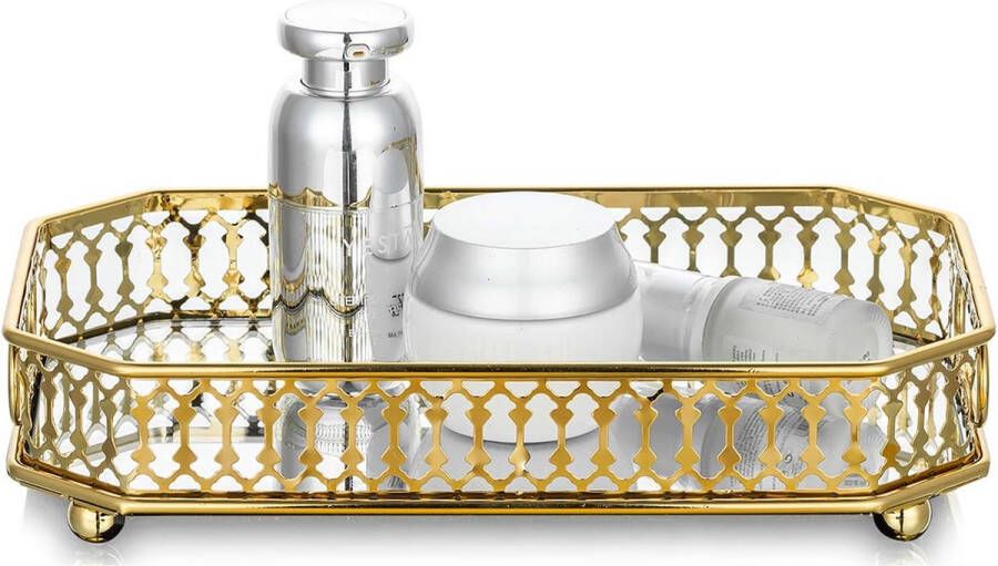 Spiegelglas make-upbakje 24 cm lengte goud rechthoekig decoratief bakje kaarsenbord sieradenbakje opbergorganisator spiegel wastafelbakje voor dressoir badkamer slaapkamer woondecoratie
