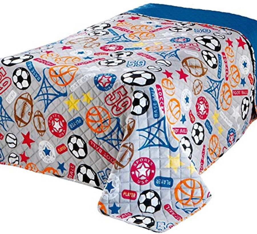 Sport Bedsprei voor Eenpersoonsbed in Meerkleurig Blauw Geschikt voor Kinderkamer 170x210 cm
