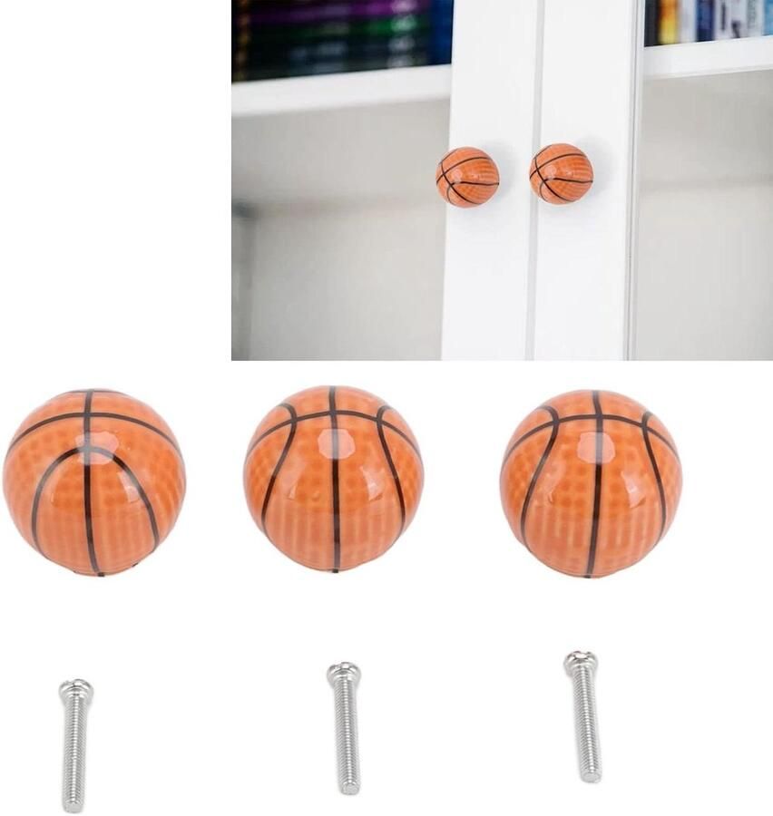 Sport Thema Keramische Kast Knoppen voor Kledingkasten Dressoir & Badkamer Basketbal Design (Set van 3)