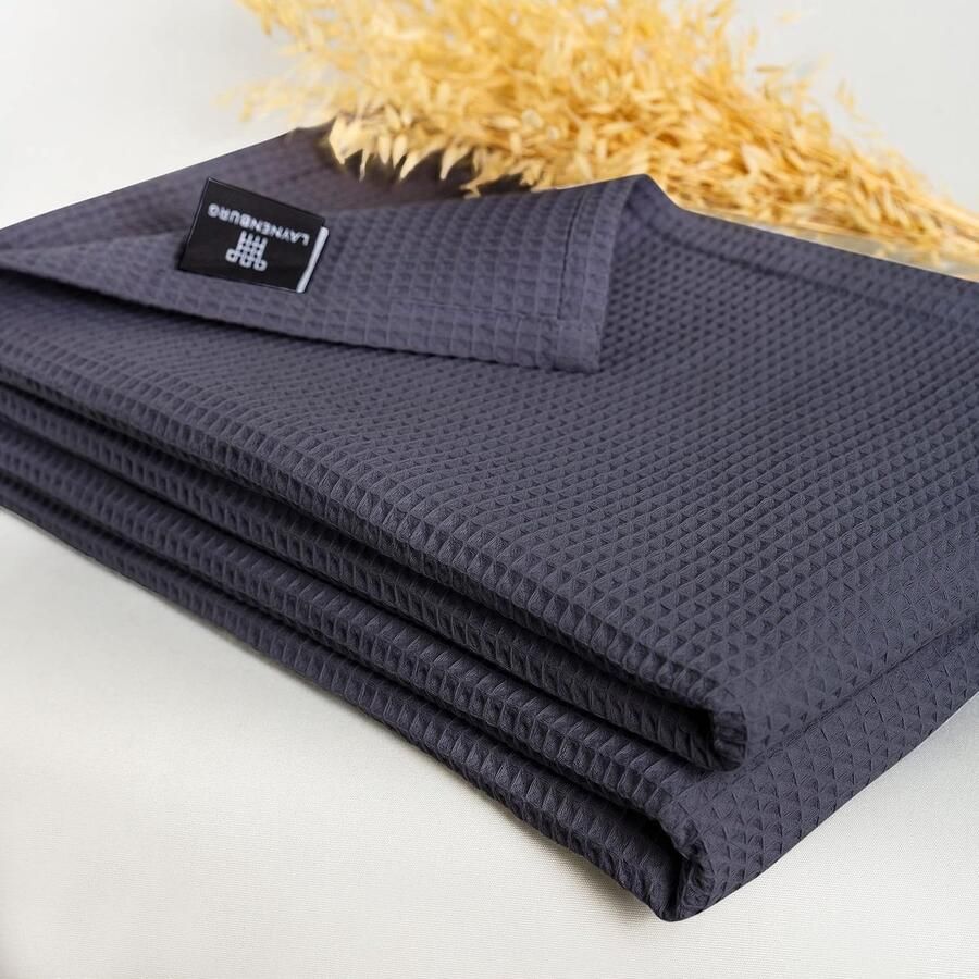 Sprei 150 x 200 cm Wafelpiqué 100% Katoen Lichte Zomer Deken Katoenen Deken als Bed Deken Bank Deken Bank Deken Luchtige Bank Deken (antraciet) met extra vulling