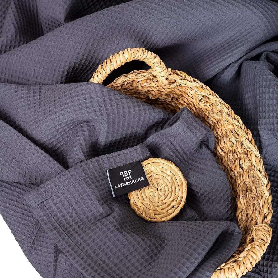 Sprei 150 x 200 cm Wafelpiqué 100% Katoen Lichte Zomer Deken Katoenen Deken Bank Deken Luchtige Bank Deken Antraciet Kleur Cooling Blanket