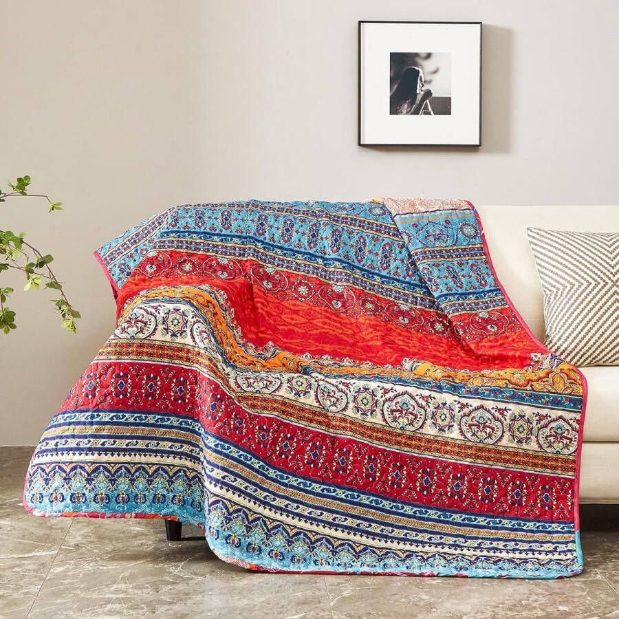 Sprei 170 x 210 cm bedsprei Boho deken quilt tweepersoonsbed gewatteerd dekbed microvezel deken voor slaapkamer als banksprei (Bohemian)