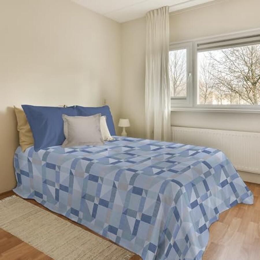 Sprei 170 x 280 cm voor eenpersoonsbed van 100% piqué-katoen patroon Athene lichtblauw